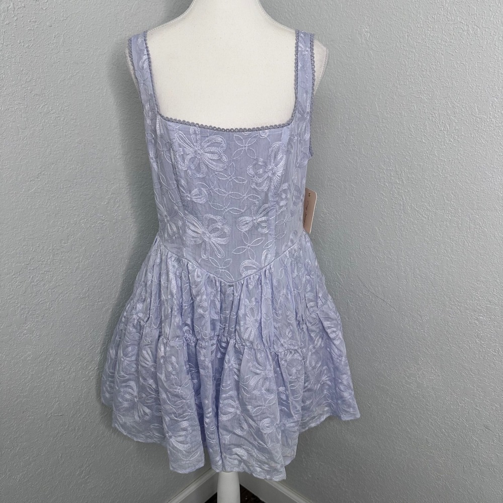 City Studio Lilac Embroidered Floral Mini Dress Tiered Square Neck Size 11/12